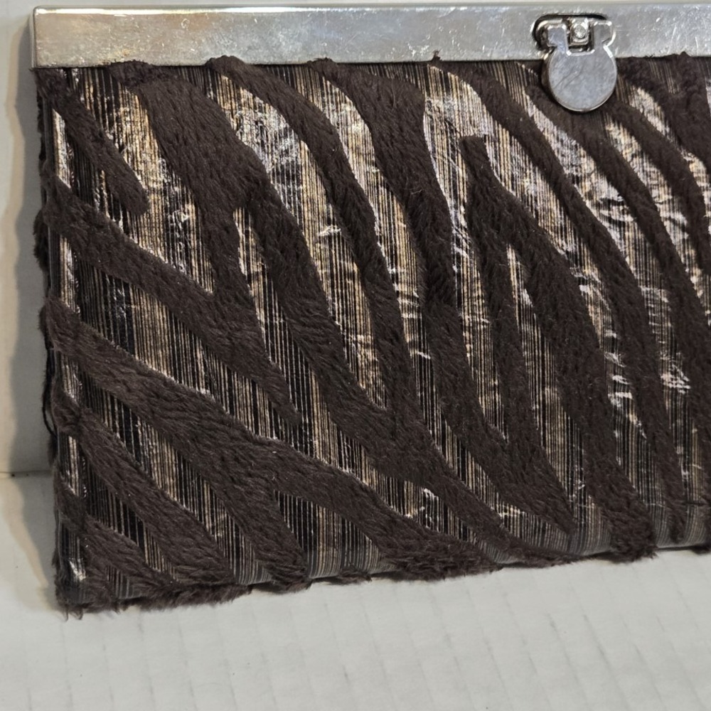 Charming Charlie Brown Zebra Print Clutch, Metallic Purse - Picture 2 of 5